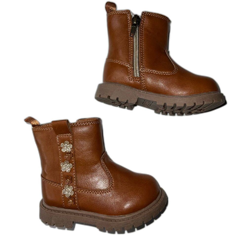 Carters Toddler Girls Floral Ankle Boots Brown Side Zip Size 5 Fall Winter